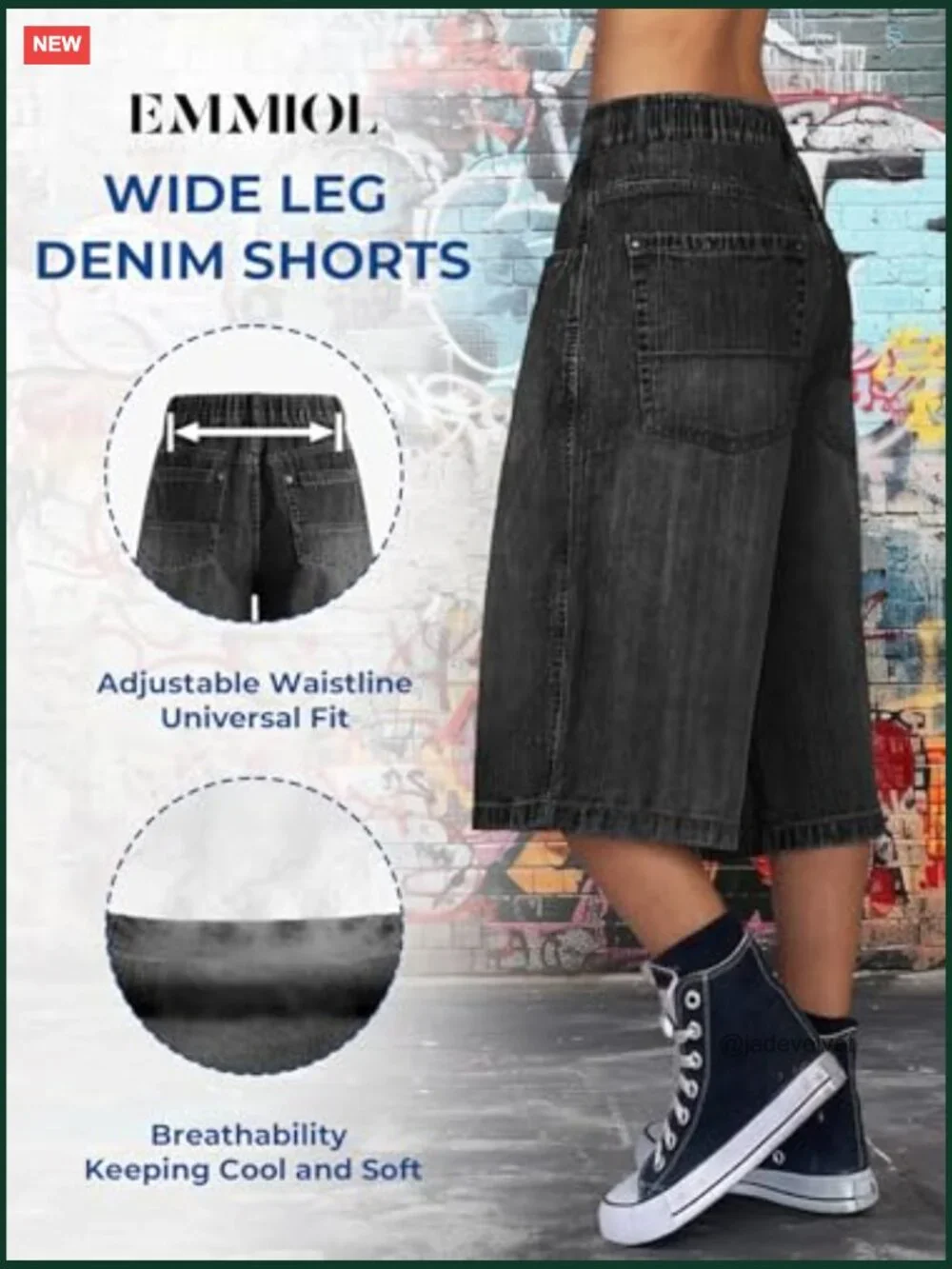 Wide Leg Baggy Jorts Y2k Bermuda Shorts Elastic Waist Denim with Pockets
